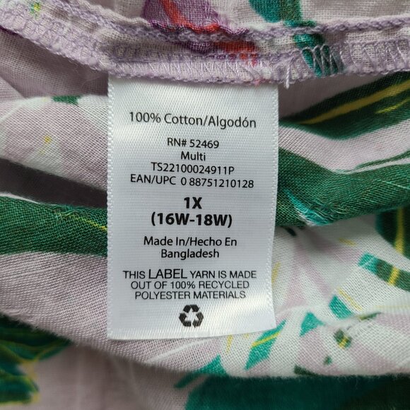 Ruffle Sleeve Peasant Top 1X Terra & Sky Tropical Floral Spring Cotton - Picture 7 of 8